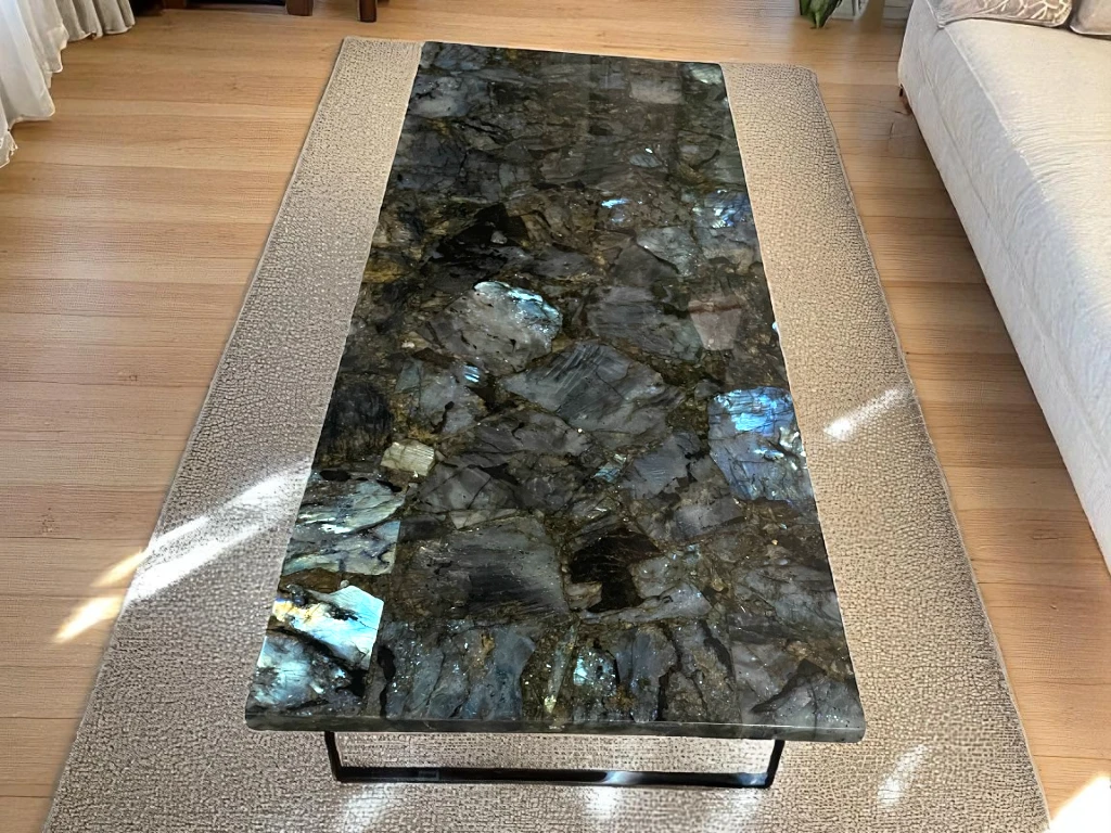  Labradorite Stone Dining Table Top for Conference Room Centerpiece 